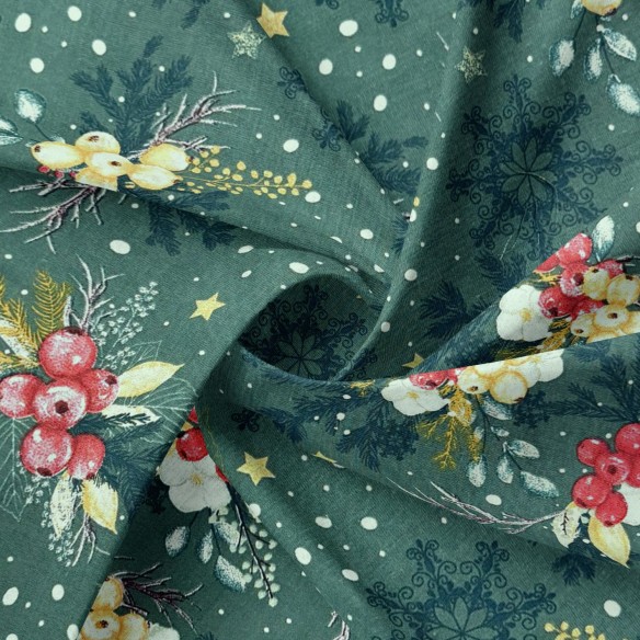 Tkanina bawełniana - Świąteczny wystrój na białym  - Cottye