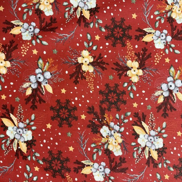 Tkanina bawełniana - Świąteczny wystrój na białym  - Cottye