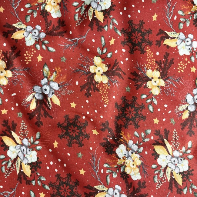 Tkanina bawełniana - Świąteczny wystrój na białym  - Cottye