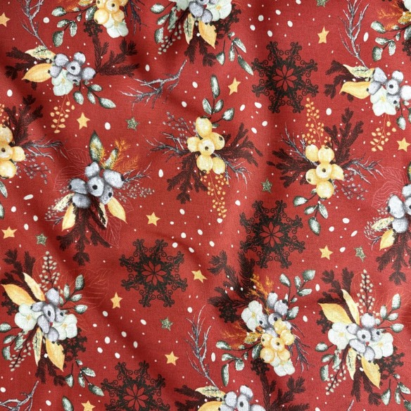 Tkanina bawełniana - Świąteczny wystrój na białym  - Cottye
