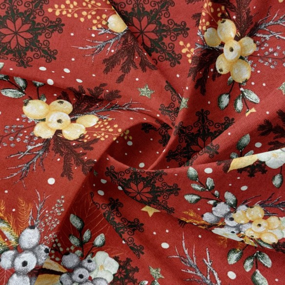 Tkanina bawełniana - Świąteczny wystrój na białym  - Cottye