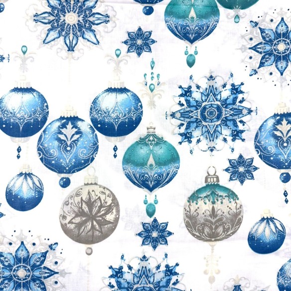 Tkanina bawełniana - Świąteczne dekoracyjne bombki białe  - Cottye