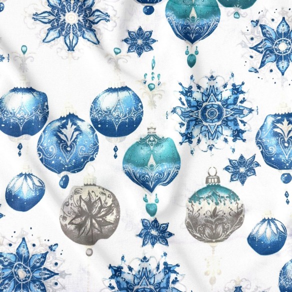 Tkanina bawełniana - Świąteczne dekoracyjne bombki białe  - Cottye