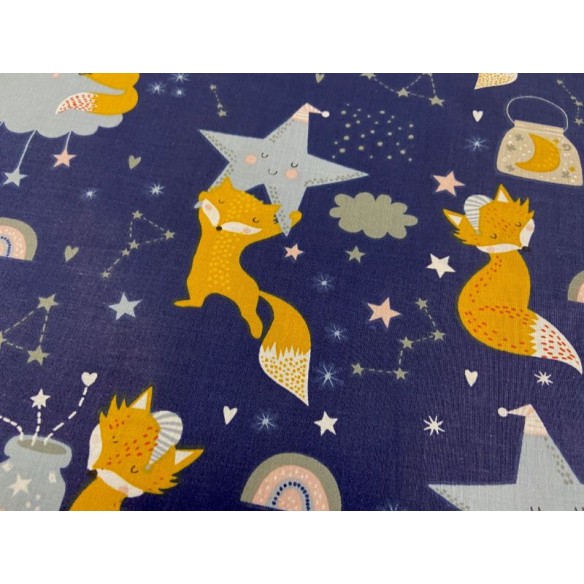 Бавовняна тканина - Галактика лисиць на темно-синьому