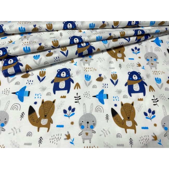 Tkanina bawełniana - Leśne zwierzęta niebieskie