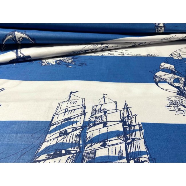 Бавовняна тканина - Кораблі смугасті біло-блакитні