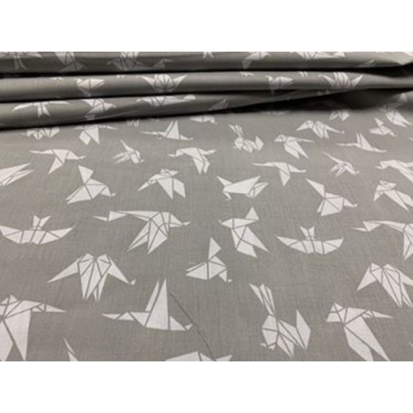 Бавовняна тканина - Орігамі ластівки на сірому