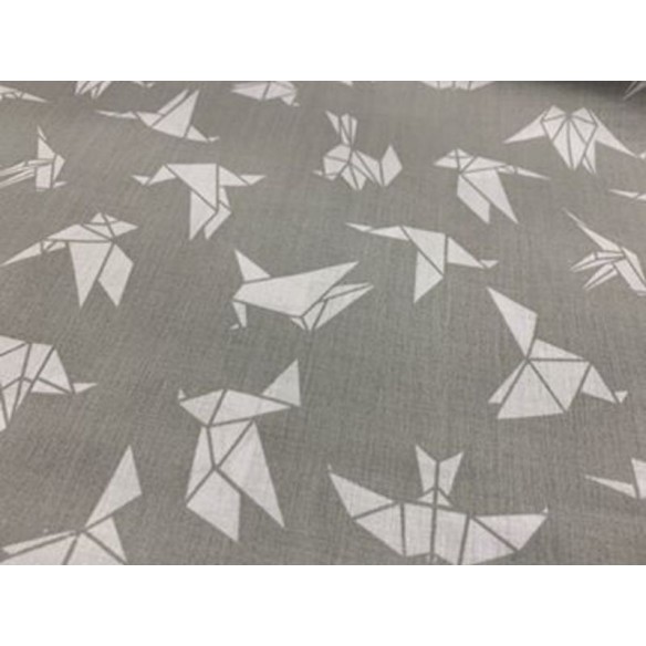 Tkanina bawełniana - Jaskółki origami na szarym