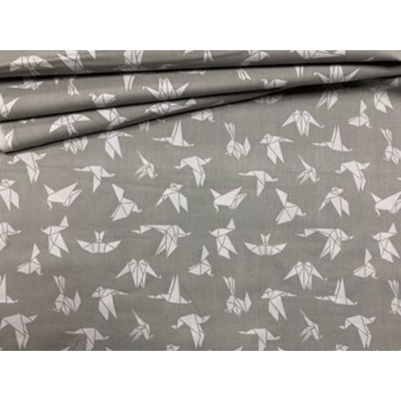 Бавовняна тканина - Орігамі ластівки на сірому