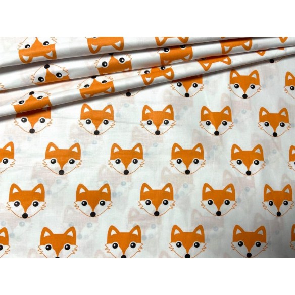 Tkanina bawełniana - Mini liski pomarańczowe na białym