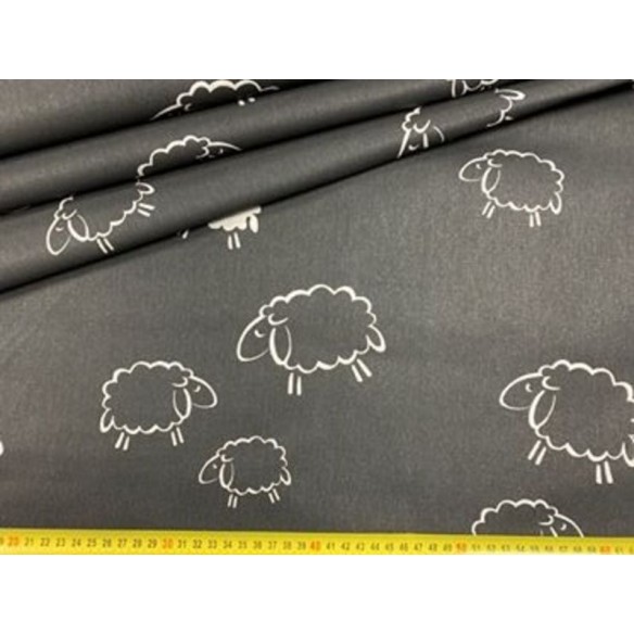 Tkanina bawełniana - Owce na czarnym tle