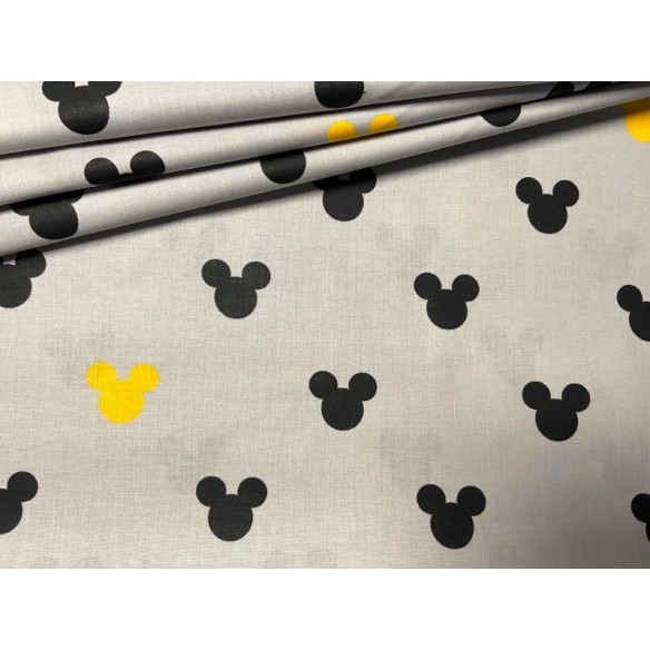 Бавовняна тканина - Міккі Маус жовто-чорний на сірому