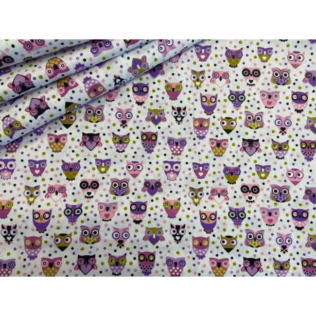 Бавовняна тканина - Фіолетові міні сови