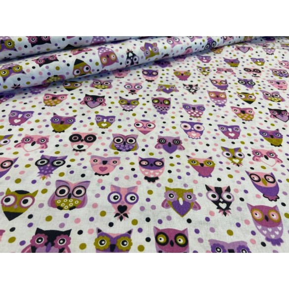 Бавовняна тканина - Фіолетові міні сови