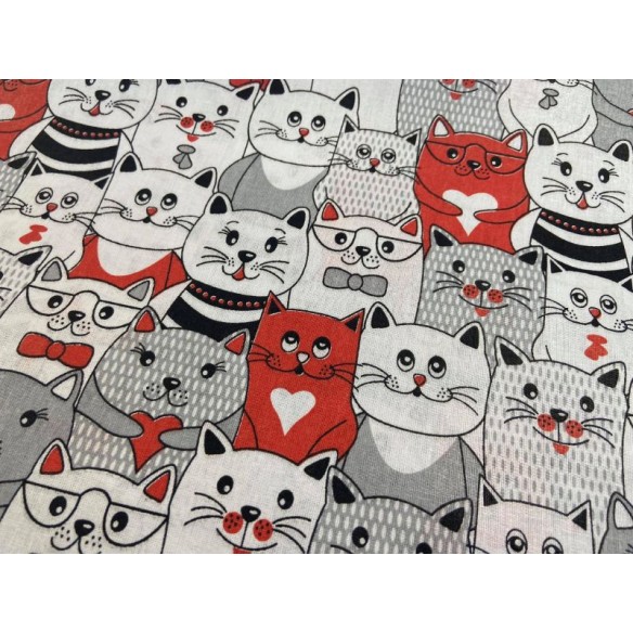Tkanina bawełniana - Koty w kinie czerwone