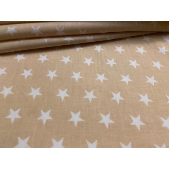 Tkanina bawełniana - Gwiazdki białe na beżowym