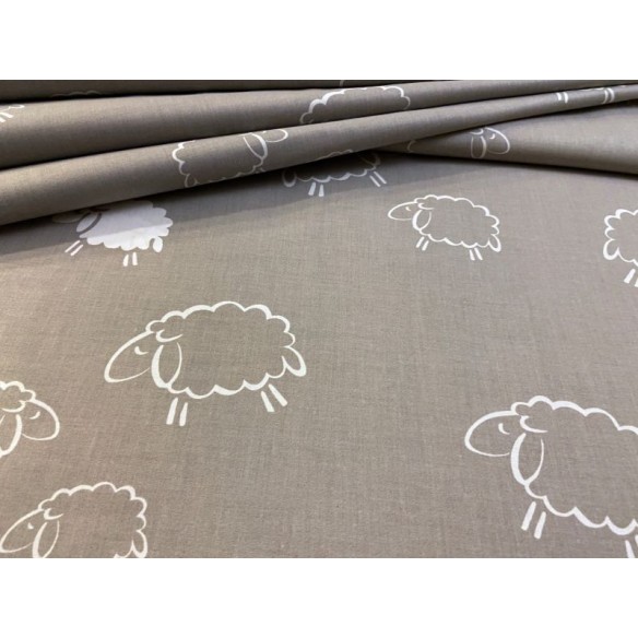 Бавовняна тканина - вівці білого кольору на сірому фоні
