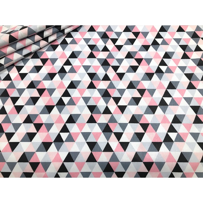 Tkanina bawełniana - Różowe piramidki małe