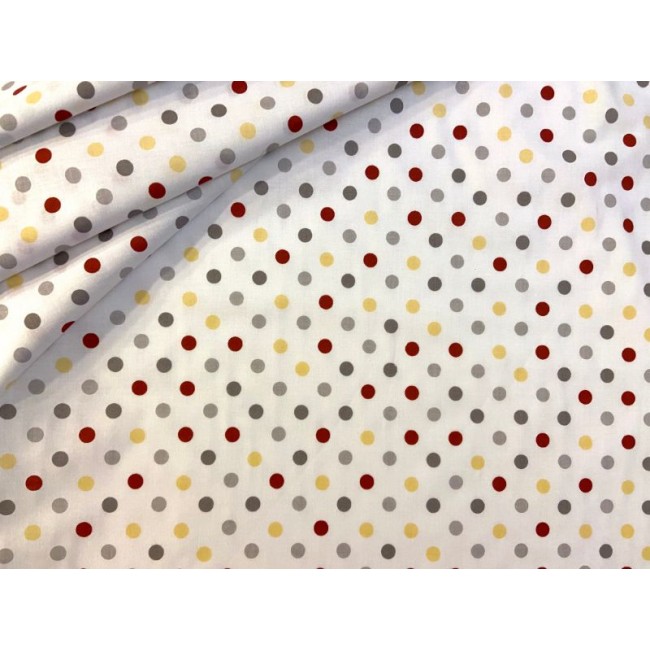 Tkanina bawełniana - Groszki czerwono szaro żółte średnie