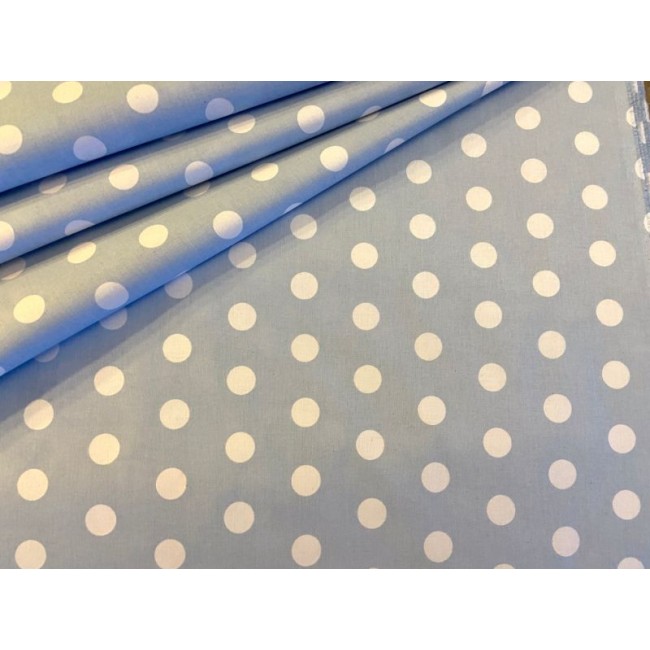 Tkanina bawełniana - Grochy białe na błękitnym 2.5 cm