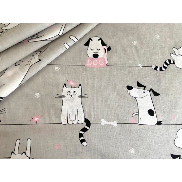 Бавовняна тканина - Коти і собаки на мотузці