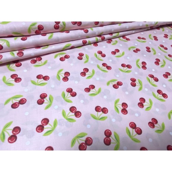 Бавовняна тканина - Вишня на рожевому