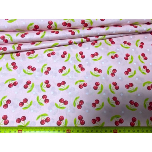 Tkanina bawełniana - Wisienki na różowym