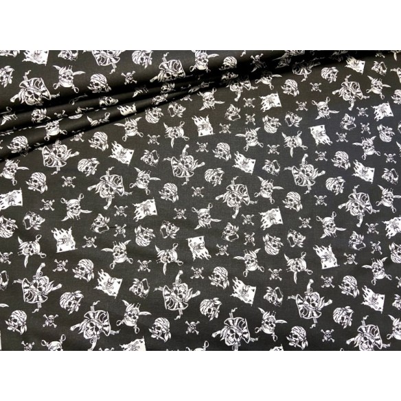 Tkanina bawełniana - Pirackie czaszki na czarnym