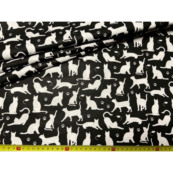 Бавовняна тканина - кішки і лапи на чорному