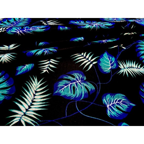 Tkanina bawełniana - Monstera mini dżungla niebieska