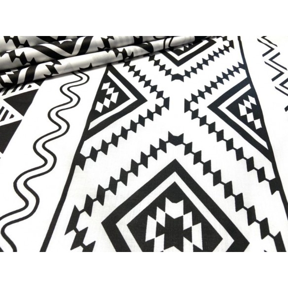 Tkanina bawełniana - Wzór aztecki czarny