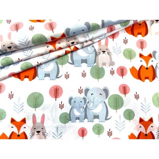 Бавовняна тканина - Слони, зайці та лисиці в лісі