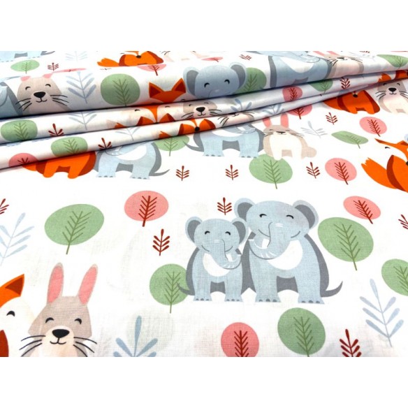 Бавовняна тканина - Слони, зайці та лисиці в лісі