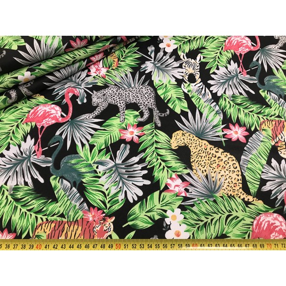 Tkanina bawełniana - Dżungla i kwiaty