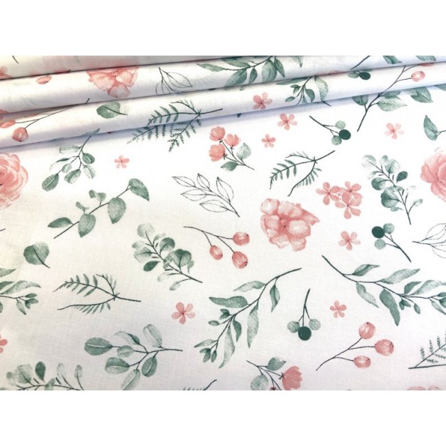 Бавовняна тканина - троянди з абрикосовим листям