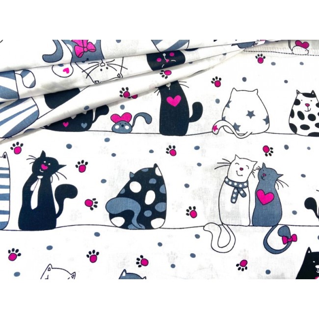 Бавовняна тканина - Коти на мотузці, амарант і біла