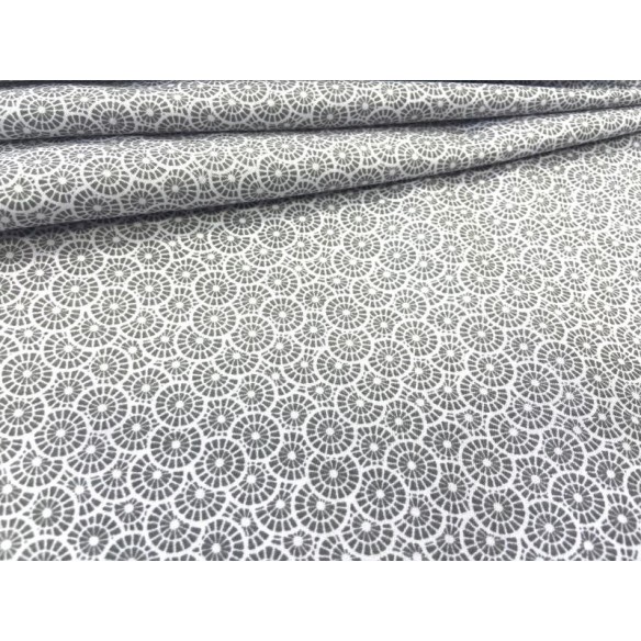 Tkanina bawełniana - Mini rozety szare na białym