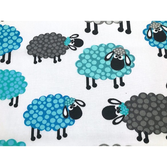 Tkanina bawełniana - Owce niebieskie i szare