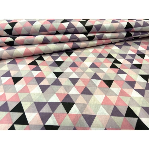 Tkanina bawełniana - Mini trójkąty fioletowo-rozowe