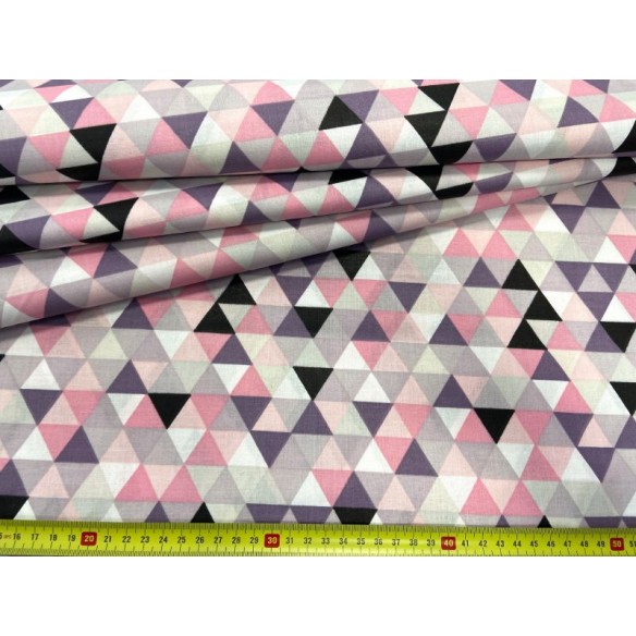 Tkanina bawełniana - Mini trójkąty fioletowo-rozowe