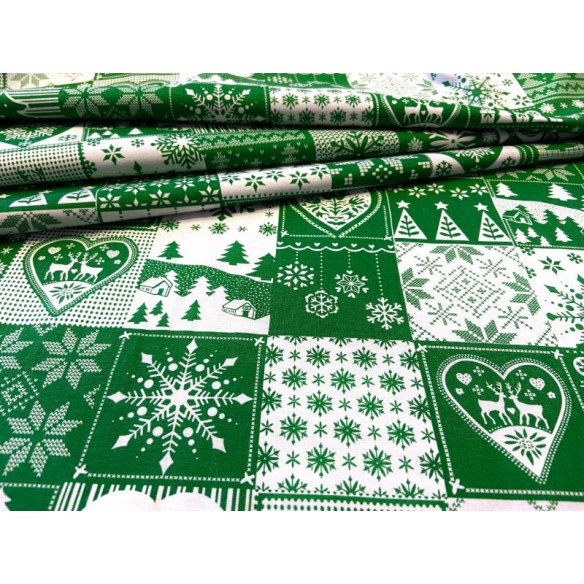 Tkanina bawełniana - Świąteczna kafelki patchwork zielony