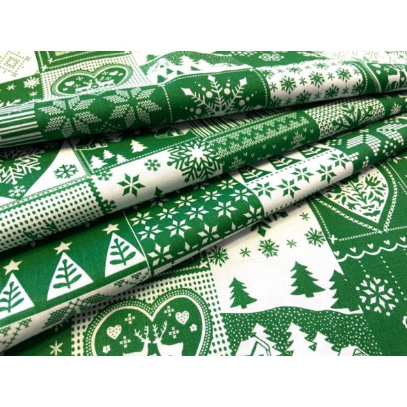 Бавовняна тканина - різдвяна зелена плитка печворк
