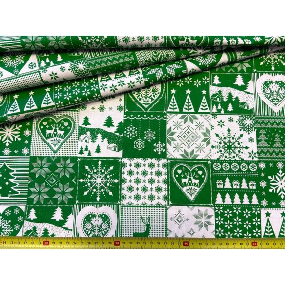 Бавовняна тканина - різдвяна зелена плитка печворк