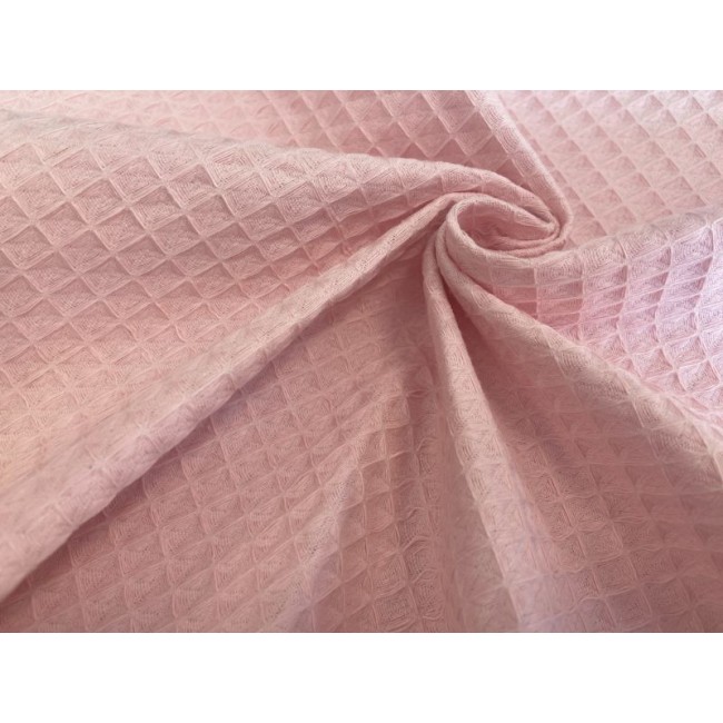 Бавовняна вафельна тканина - Світло-рожева