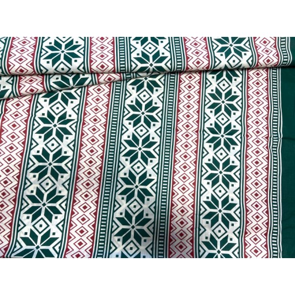 Tkanina bawełniana - Świąteczna skandynawski wzór zielono-czerwony