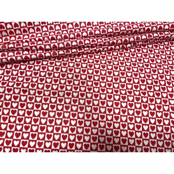 Tkanina bawełniana - Serca w kwadracie czerwone