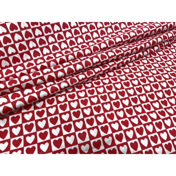 Tkanina bawełniana - Serca w kwadracie czerwone