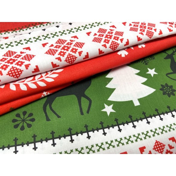 Tkanina bawełniana - Świąteczna sweterek renifer czerwono zielony