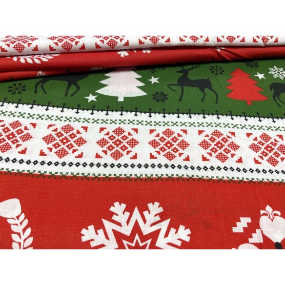 Tkanina bawełniana - Świąteczna sweterek renifer czerwono zielony