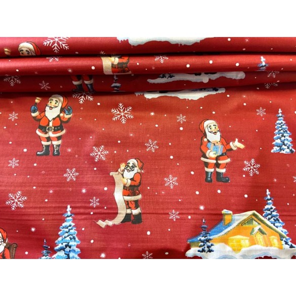 Бавовняна тканина - різдвяні будиночки та діди морози
